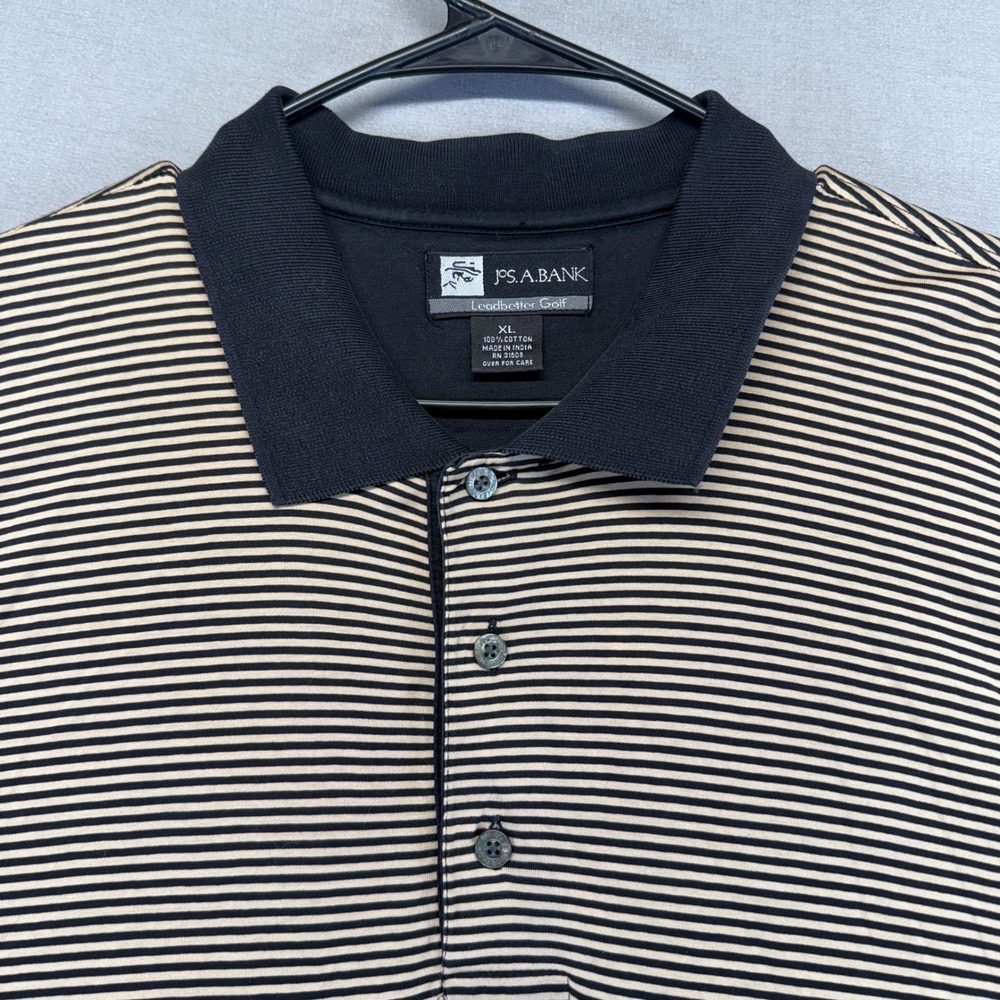 Vintage Jos. A. Bank Golf Polo Mens XL Tan Black Striped Y2K 90s Cotton Shirt